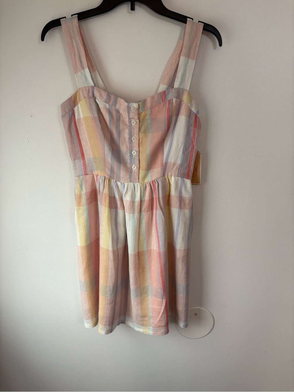 pastel plaid button-front mini dress by the brand Copper Key Size Small NWT